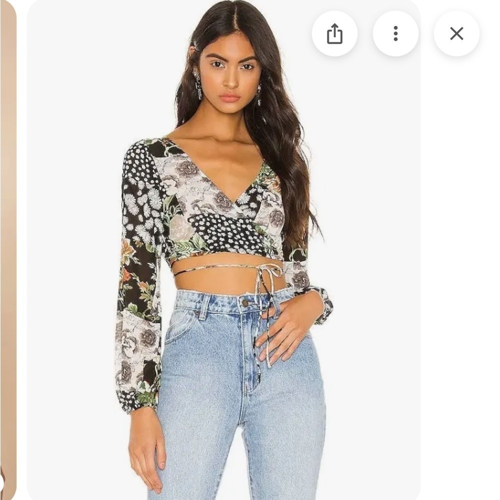 Superdown Myla Floral Wrap Blouse - Black and White